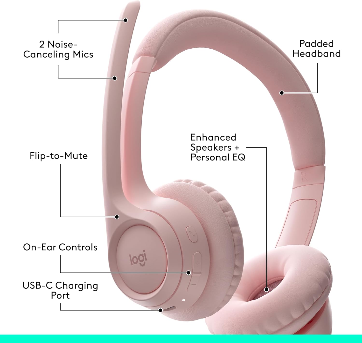 Audifono C/microf. Logitech Zone 300 Bluetooth/20hrs Rose (981-001411)-p