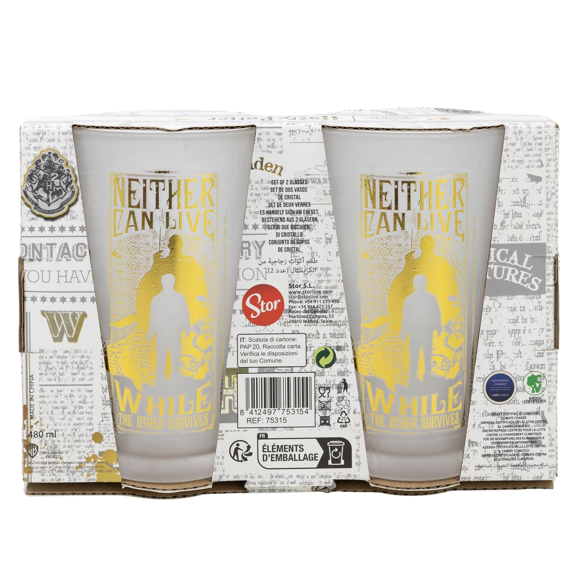 Set de Vasos Harry Potter Golden Magic 490ml x2 Cristal