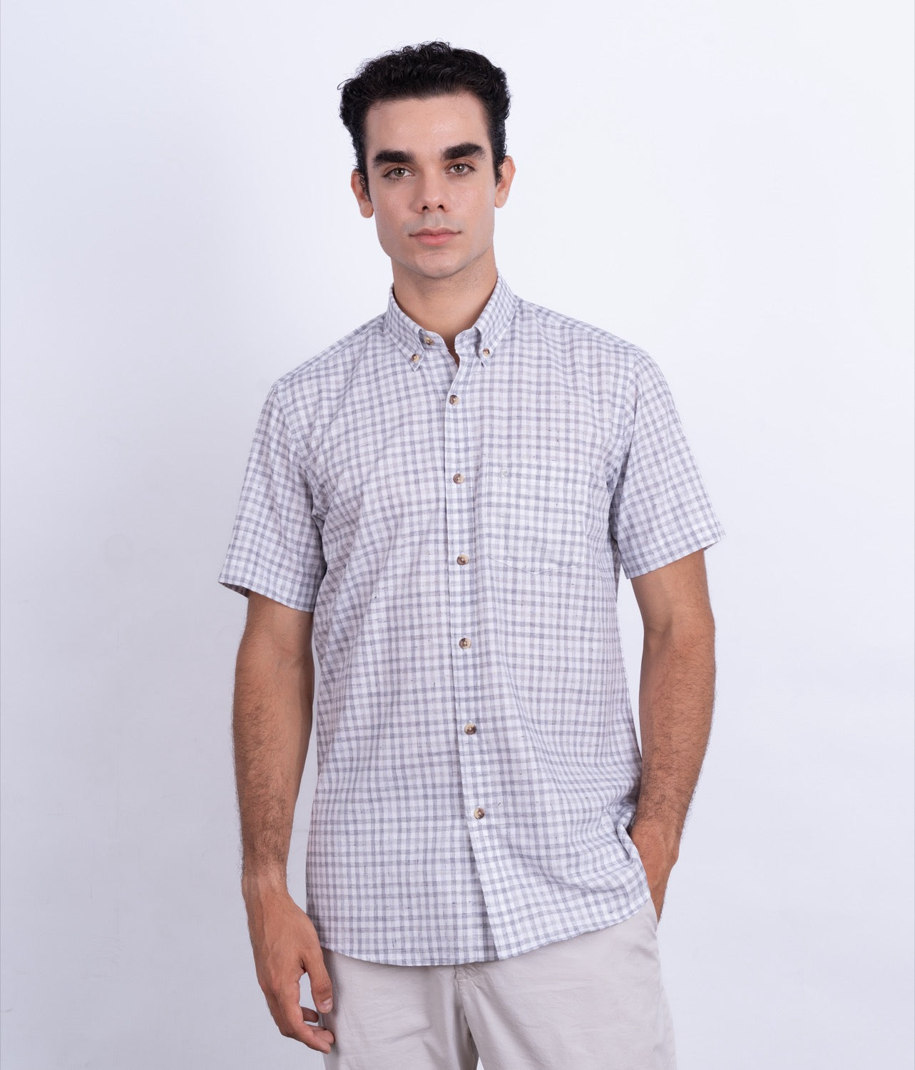 Camisa de Lino Manga Corta para Hombre