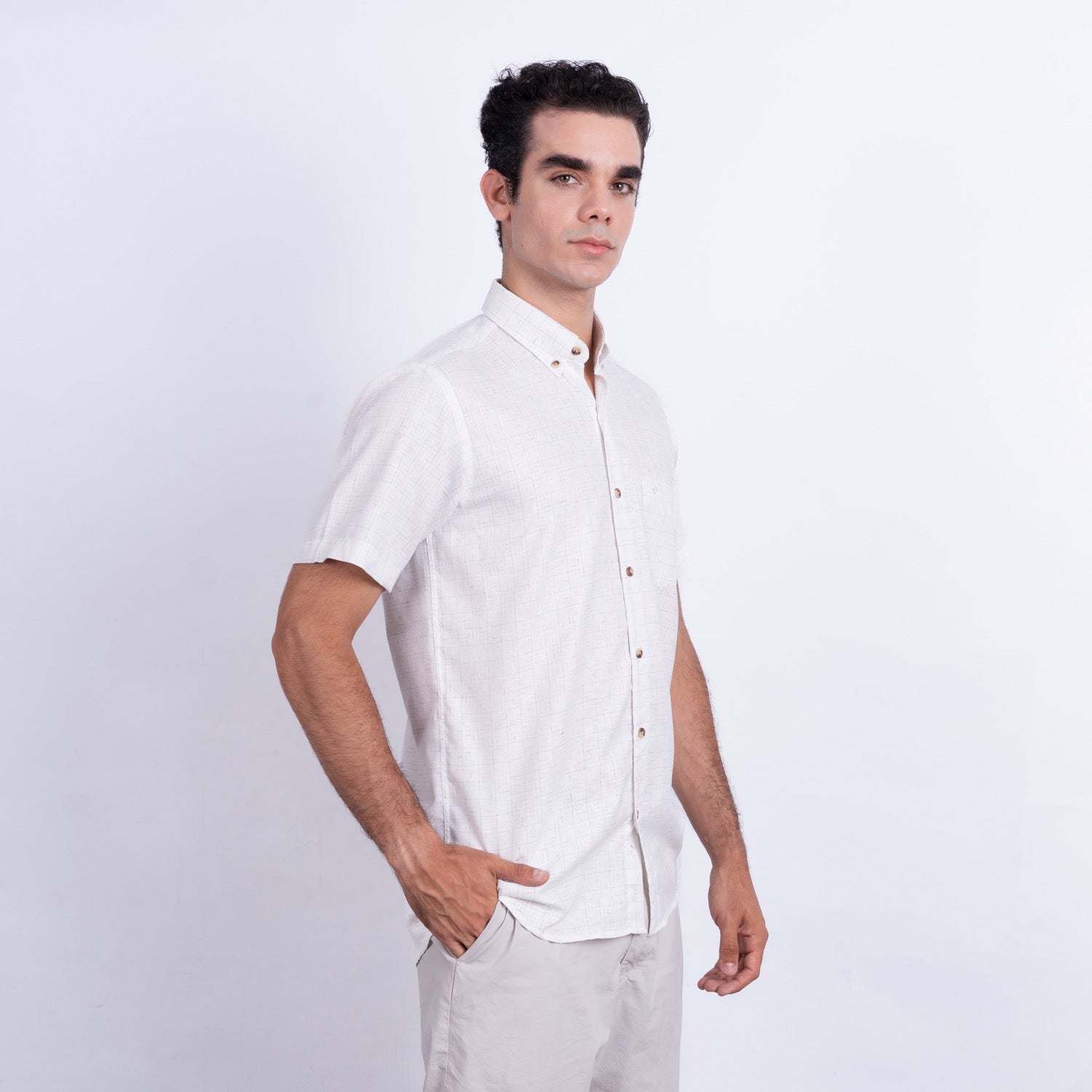 Camisa de Lino Manga Corta para Hombre
