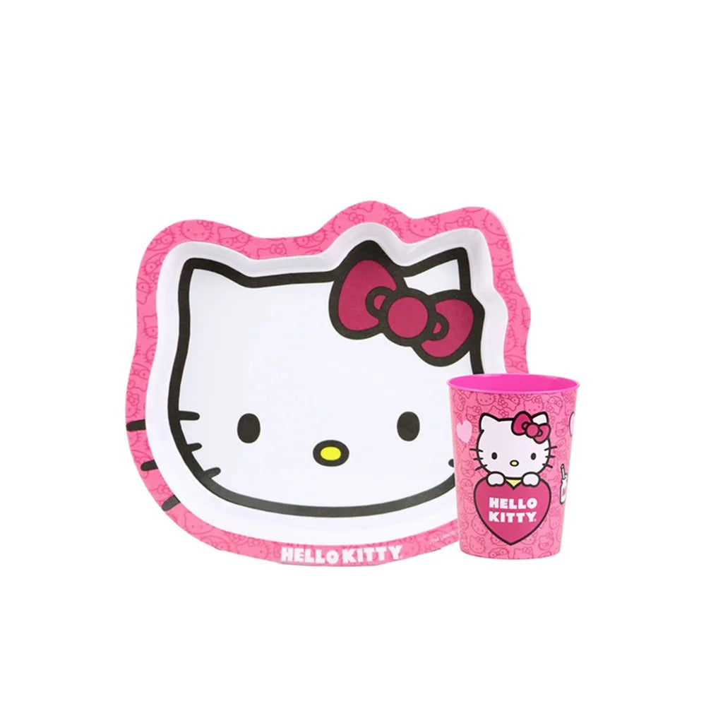 Plato y Vaso Hello Kitty Set Infantil Kawaii para Niñas
