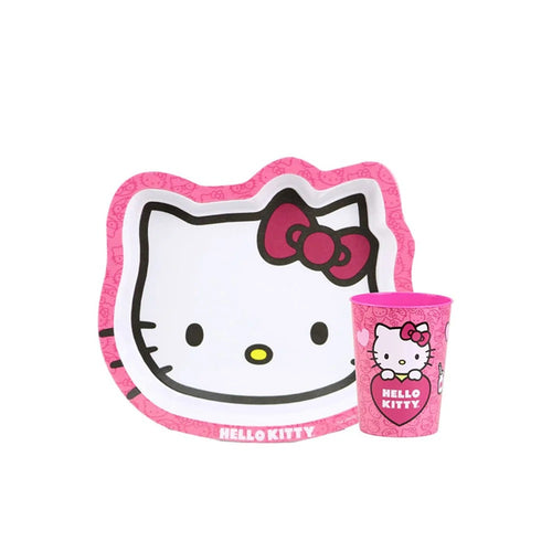 Plato y Vaso Hello Kitty Set Infantil Kawaii para Niñas