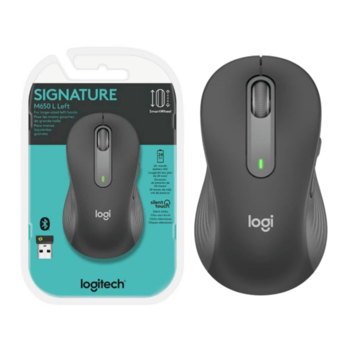 Mouse Logitech Signature M650 Silent Large Left Wireless/bluetooth Black (910-006234)