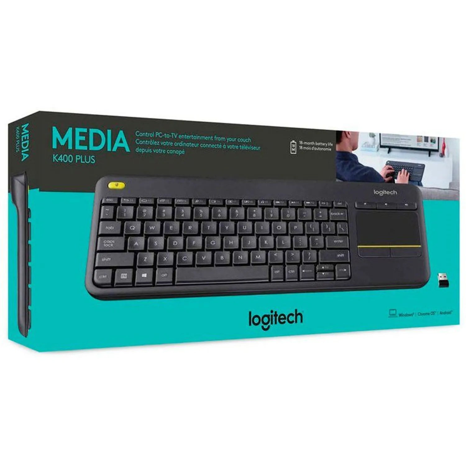 Teclado Logitech K400 Plus Wireless Touch Sp Black (pn 920-007123)